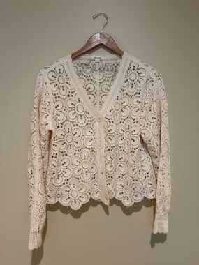 Crochet Floral V‑Neck Cardigan in Cream By Ultra Pink Boho Festival